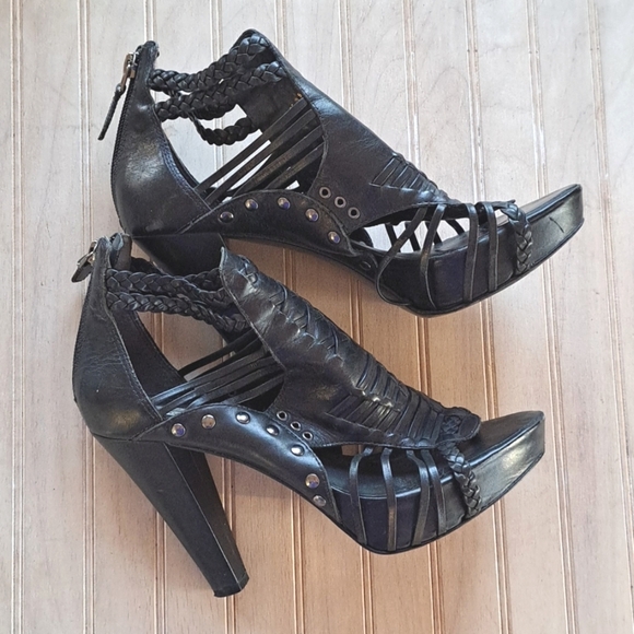 Pour La Victoire Pascal Braided Strappy Leather Platform High Heels Vero Cuoio - Picture 1 of 13